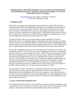 Observed Relationships Between Total Lightning Information and Doppler Radar Data During Two Recent Tropical Cyclone Tornado Events in Florida