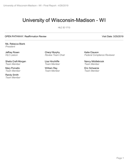 University of Wisconsin-Madison - WI - Final Report - 4/26/2019