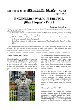ENGINEERS' WALK in BRISTOL (Blue Plaques)