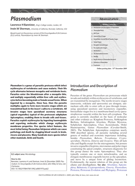 "Plasmodium". In: Encyclopedia of Life Sciences (ELS)