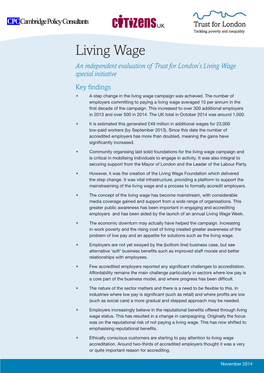 Living Wage an Independent Evaluation of Trust for London’S Living Wage Special Initiative