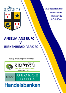 Anselmians Rufc V Birkenhead Park Fc