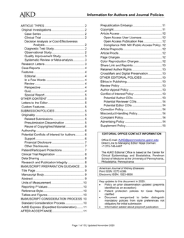 Information for Authors and Journal Policies