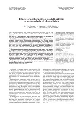 Effects of Antihistamines in Adult Asthma: a Meta-Analysis of Clinical Trials