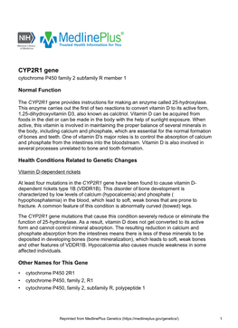 CYP2R1 Gene Cytochrome P450 Family 2 Subfamily R Member 1