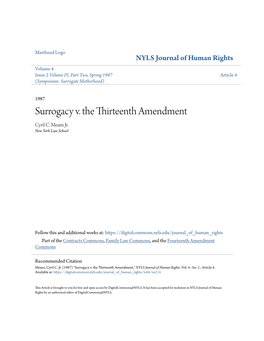 Surrogacy V. the Thirteenth Amendment Cyril C