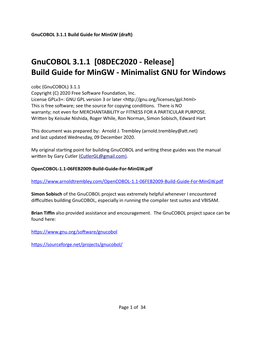 Gnucobol 3.1.1 Build Guide for Mingw (Draft)