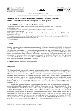 Diversity of the Genus Terebellides (Polychaeta: Trichobranchidae) in the Adriatic Sea with the Description of a New Species