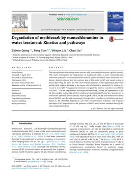 Degradation of Methiocarb by Monochloramine in Water Treatment: Kinetics and Pathways