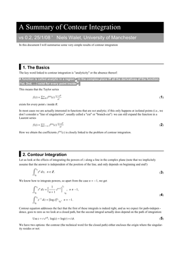 A Summary of Contour Integration Vs 0.2, 25/1/08 © Niels Walet, University of Manchester