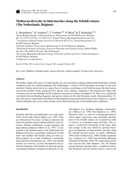 Molluscan Diversity in Tidal Marshes Along the Scheldt Estuary (The Netherlands, Belgium)