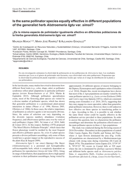 Is the Same Pollinator Species Equally Effective in Different Populations of the Generalist Herb Alstroemeria Ligtu Var