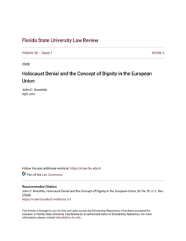 Holocaust Denial and the Concept of Dignity in the European Union