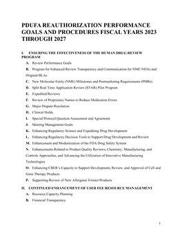 Pdufa Reauthorization Performance Goals and Procedures Fiscal Years 2023 Through 2027