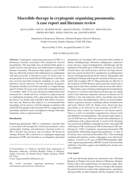 Macrolide Therapy in Cryptogenic Organizing Pneumonia: a Case Report and Literature Review