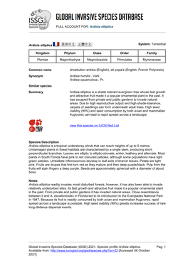 Ardisia Elliptica Global Invasive Species Database (GISD)