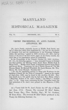 Maryland Historical Magazine, 1911, Volume 6, Issue No. 4