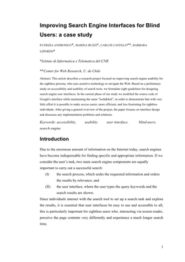 Improving Search Engine Interfaces for Blind Users: a Case Study