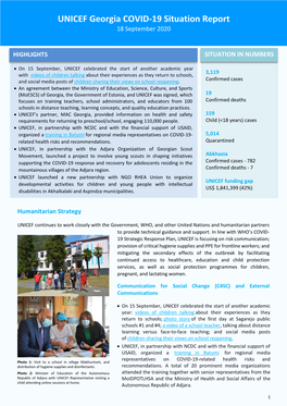 UNICEF Georgia COVID-19 Situation Report 18 September 2020