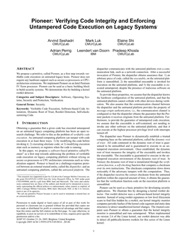 Pioneer: Verifying Code Integrity and Enforcing Untampered Code Execution on Legacy Systems∗