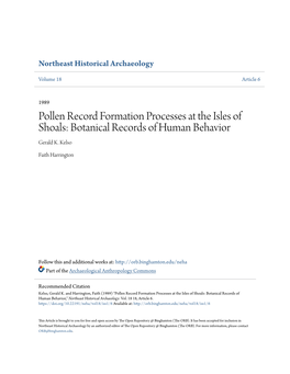 Pollen Record Formation Processes at the Isles of Shoals: Botanical Records of Human Behavior Gerald K