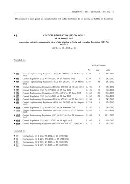 B COUNCIL REGULATION (EU) No 36/2012 of 18 January 2012 Concerning Restrictive Measures in View of the Situation in Syria