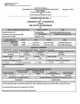 Change Notice No. 3 Contract No. 071B0200133 the State of Michigan