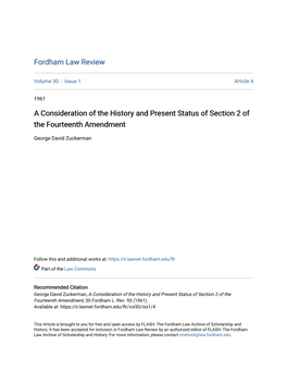 A Consideration of the History and Present Status of Section 2 of the Fourteenth Amendment