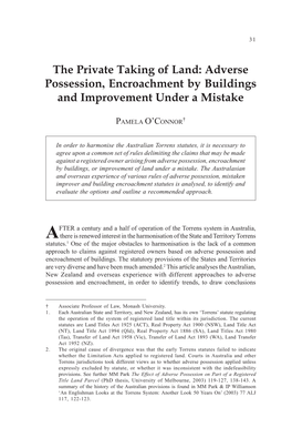 The Private Taking of Land: Adverse Possession, Encroachment by Buildings and Improvement Under a Mistake