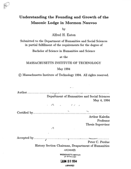 Understanding the Founding and Growth of the Masonic Lodge in Mormon Nauvoo by Alfred H