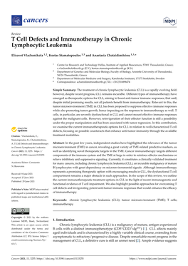 T Cell Defects and Immunotherapy in Chronic Lymphocytic Leukemia