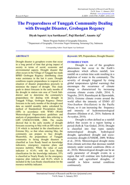 The Preparedness of Tunggak Community Dealing with Drought Disaster, Grobogan Regency