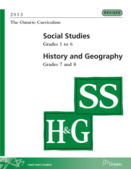 THE ONTARIO CURRICULUM | Social Studies, Grades 1To 6; History and Geography, Grades 7 and 8