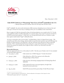 Lilly ICOS Celebrates a “Promising” First Year of Cialis® (Tadalafil) in the U.S