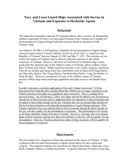 Navy and Coast Guard Ships Associated with Service in Vietnam and Exposure to Herbicide Agents