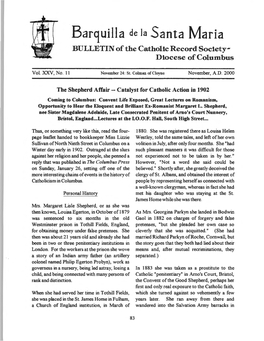 Barquilla De Ia Santa Maria BULLETIN of the Catholic Record Society­ Diocese of Columbus