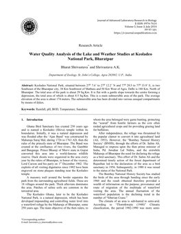 Water Quality Analysis of the Lake and Weather Studies at Keoladeo National Park, Bharatpur