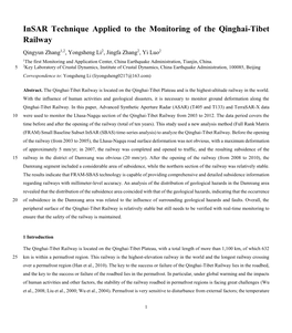 Insar Technique Applied to the Monitoring of the Qinghai-Tibet