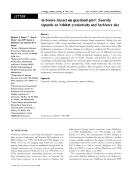 Herbivore Impact on Grassland Plant Diversity Depends on Habitat Productivity and Herbivore Size