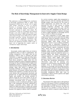 The Role of Knowledge Management in Innovative Supply Chain Design