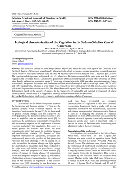 Ecological Characterization of the Vegetation in the Sudano-Sahelian Zone of Cameroon