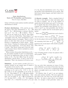 Joint Distributions Math 217 Probability and Statistics a Discrete Example