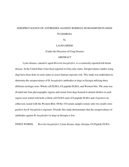 Seroprevalence of Antibodies Against Borrelia Burgdorferi in Dogs