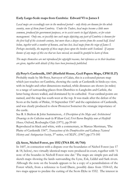 Early Large-Scale Maps from Cumbria: Edward VI to James I