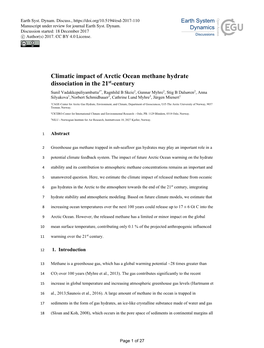 Climatic Impact of Arctic Ocean Methane Hydrate Dissociation in The