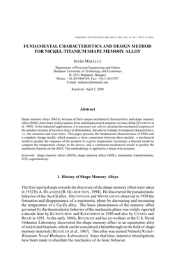 Fundamental Characteristics and Design Method for Nickel-Titanium Shape Memory Alloy