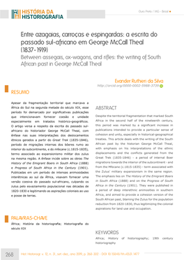 A Escrita Do Passado Sul-Africano Em George Mccall Theal (1837-1919) Between Assegais, Ox-Wagons, and Rifles: the Writing of South African Past in George Mccall Theal