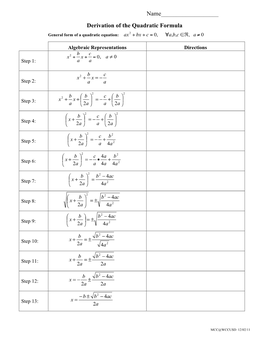 Name___Derivation of the Quadratic Formula