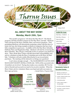 Thorny Issues DATES & DETAILS —