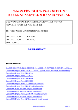 Canon Eos 350D / Kiss Digital N / Rebel Xt Service & Repair